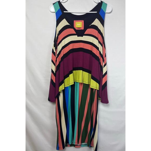 Maeve Women's Med Multicolor Sleeveless Lagenfeld Look Striped Hippie Boho Dress - Picture 1 of 9